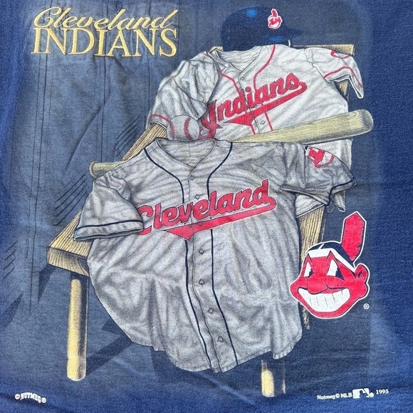 VTG Cleveland Indians Guardians Nutmeg Mills Cotton Tee Embroidered XL USA READ - Picture 4 of 13